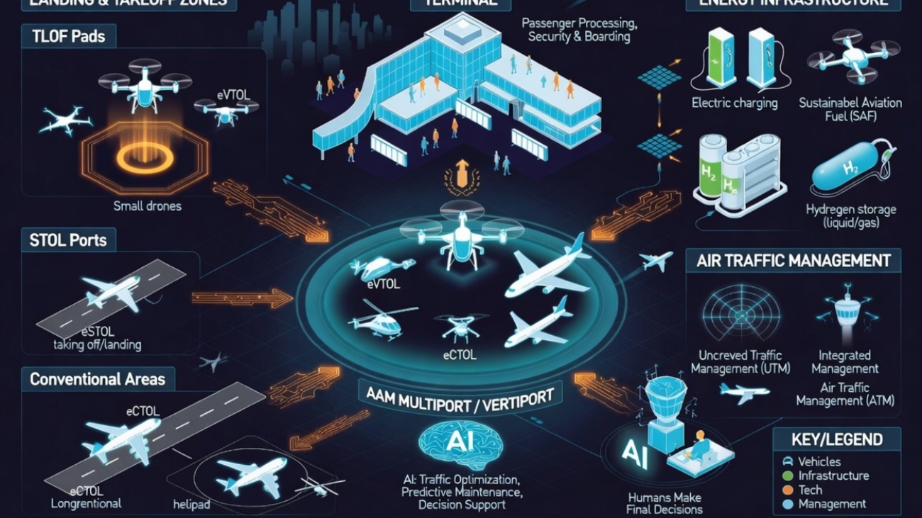 Vertiport/Multiport schema, Electric Air Mobility, All Rights Reserved, 2026 - 2030
